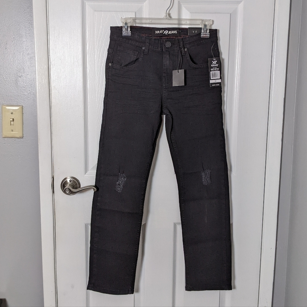 NWT X-Ray Jeans Classic Jet Black Distressed Knee Stretch Jeans Size‎ 14